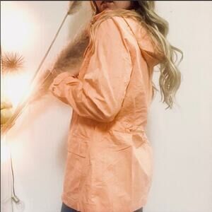 RALPH LAUREN Orange Sherbet Cinch Waist Hooded Anorak Jacket Coat S Lightweight
